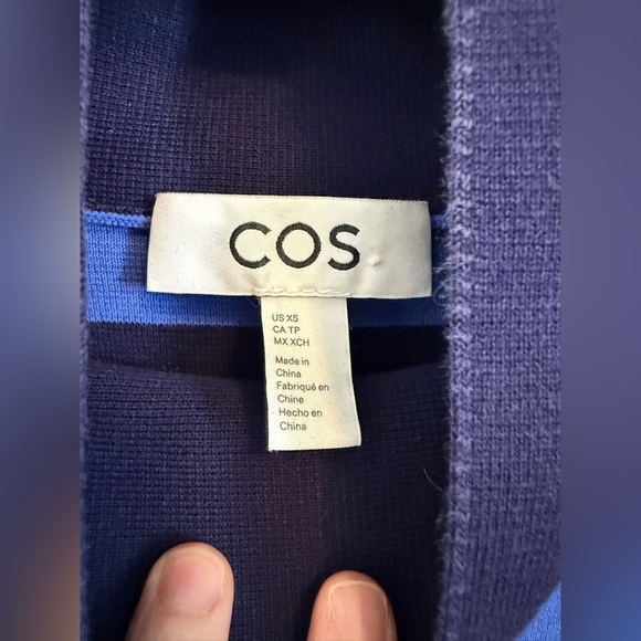 COS High Neck Striped Knitted Sweater Organic Cotton Navy Blue Size XS - Picture 2 of 10